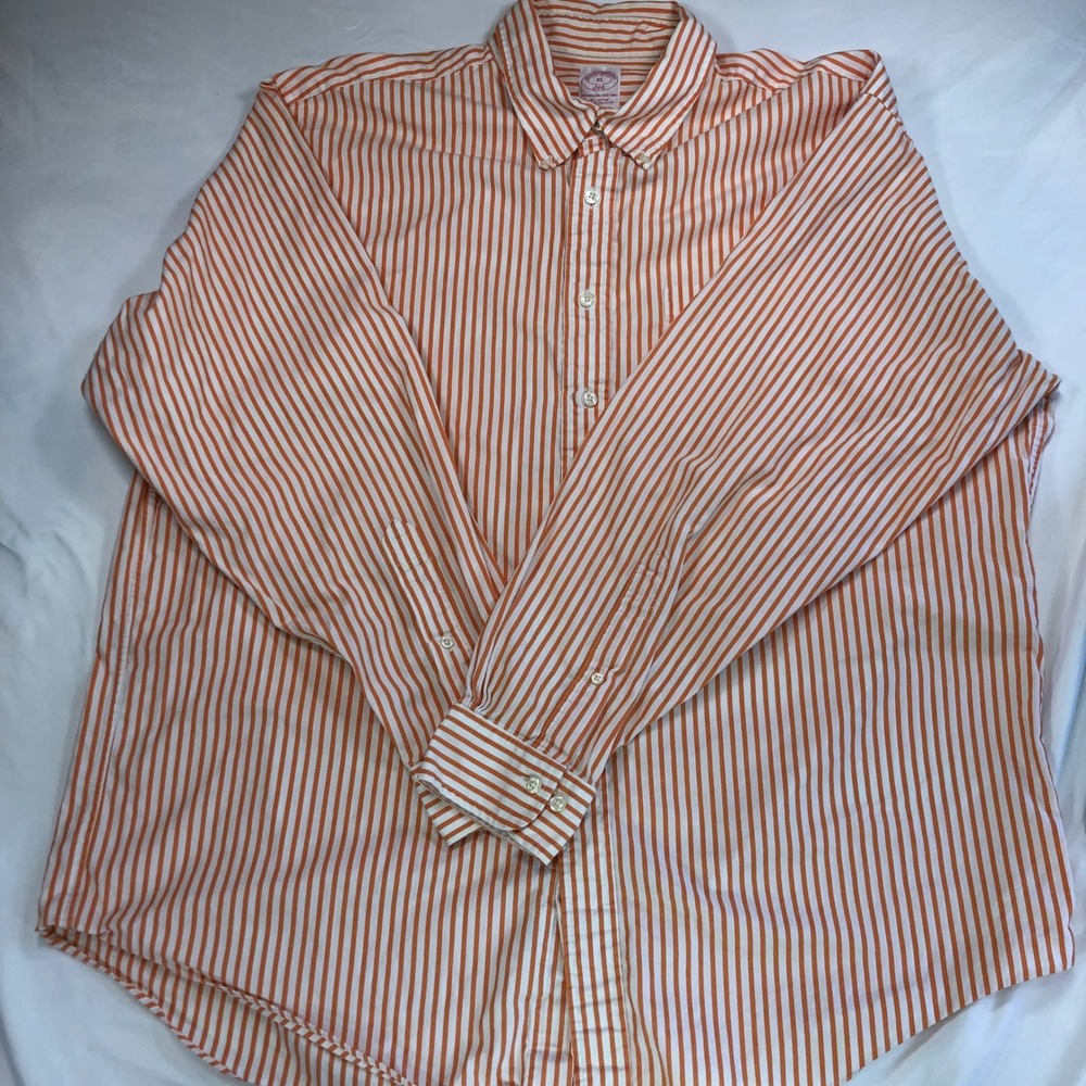 Brooks‎ Brothers 346 Mens XL Orange White Striped Button Down Shirt Long Sleeve